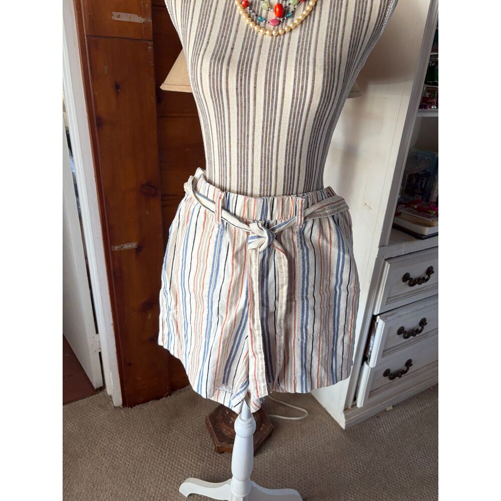 Linen High Waisted A.N.A. Belted Short Striped Dock Short 90's Y2K Comfy Casual
